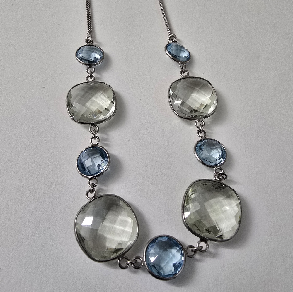 Watch Video / Sterling Silver Blue Topaz & Citrine Necklace – Approx. 40 Carats